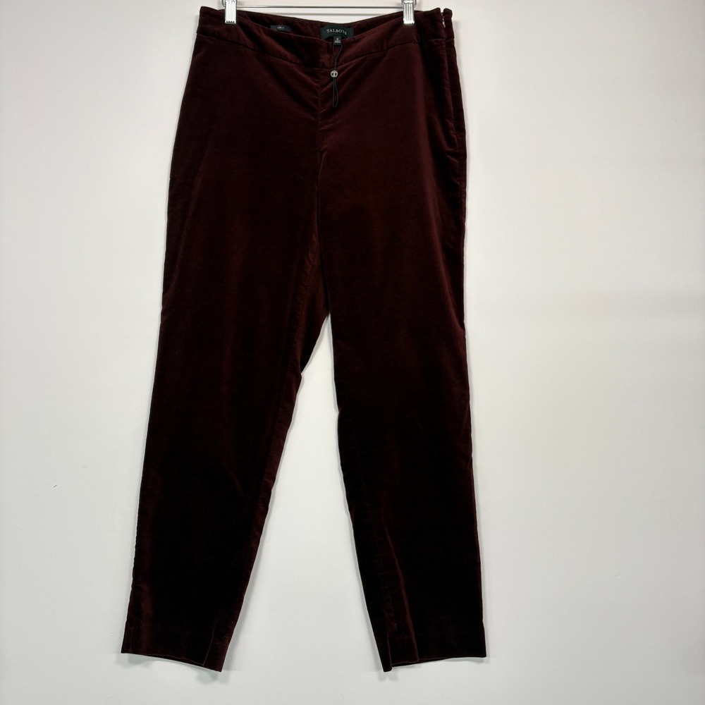 Talbots Womens Curvy Fit Velvet Pants 8 Burgundy Side Zip Straight Leg Holiday